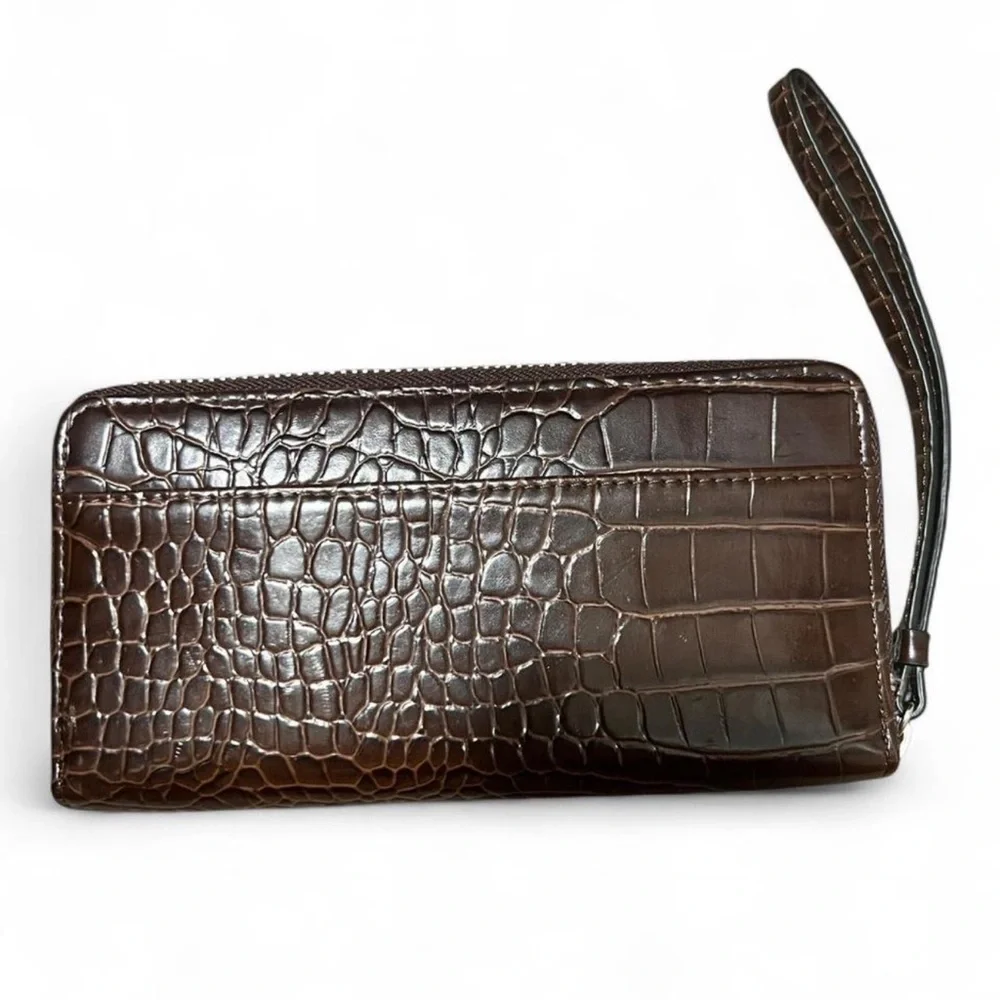 Dana Buchman Brown Crocodile Embossed Wristlet